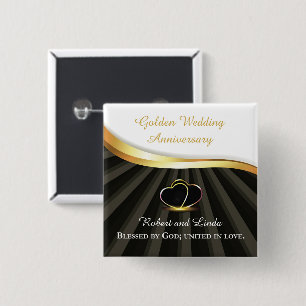 Gouden 50ste huwelijksjubileum religieus jubileum vierkante button 5,1 cm