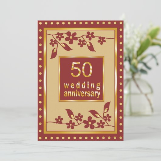 Gouden 50ste huwelijksjubileum uitnodiging (Staand voorkant)