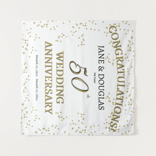 Gouden 50ste huwelijksverjaardagsfeestje  wandkleed (Voorkant (horizontaal))