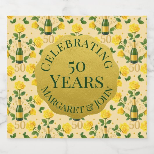 Gouden 50ste Jubileum Sparkling Wijnetiket (Enkel label)
