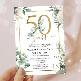 Gouden 50ste trouwdag Eucalyptus bloemen Kaart