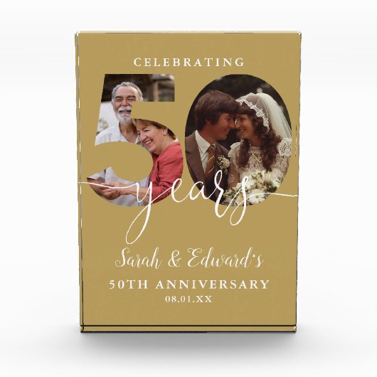 Gouden 50ste trouwdagjubileum 2 fotoblokken (Voorkant)