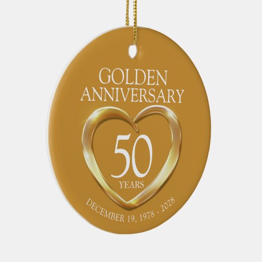 Gouden 50ste verjaardag custom foto cadeau keramisch ornament (Rechts)