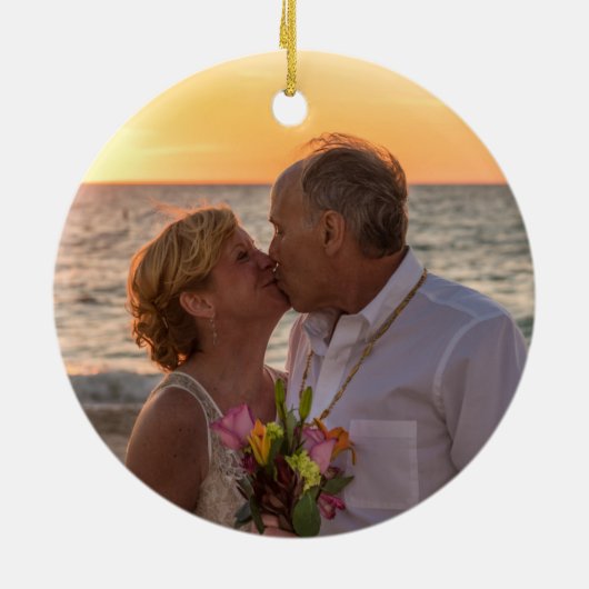 Gouden 50ste verjaardag custom foto cadeau keramisch ornament (Achterkant)