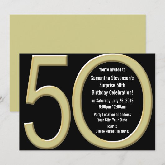 Gouden 50ste verjaardag / Feestuitnodiging Kaart (Voorkant / Achterkant)