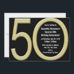 Gouden 50ste verjaardag / Feestuitnodiging Kaart<br><div class="desc">Koele moderne zwart-gouden uitnodiging,  met grote gouden nummers vijf en nul,  met uw aangepaste tekst binnen de nul. Nodig vrienden en familie uit voor uw monumentale mijlpaalfeest met deze knappe,  gewaagde platte uitnodiging met cool grafisch ontwerp.</div>