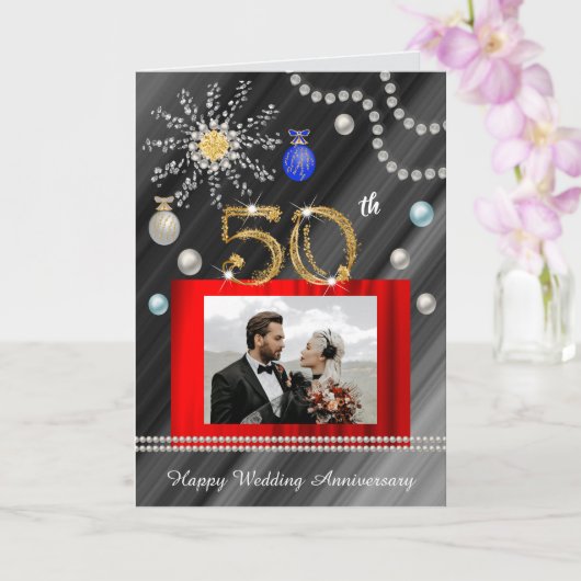 Gouden 50ste verjaardag met Kerstmis | 2 foto's Kaart (Orchidee)