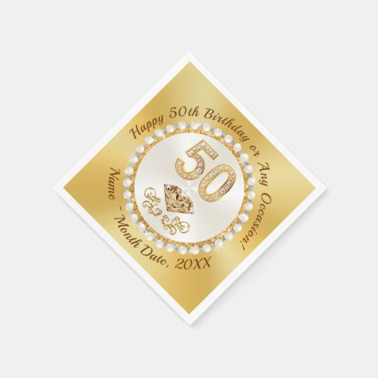 Gouden, 50ste verjaardag servetten gepersonaliseer (Hoek)