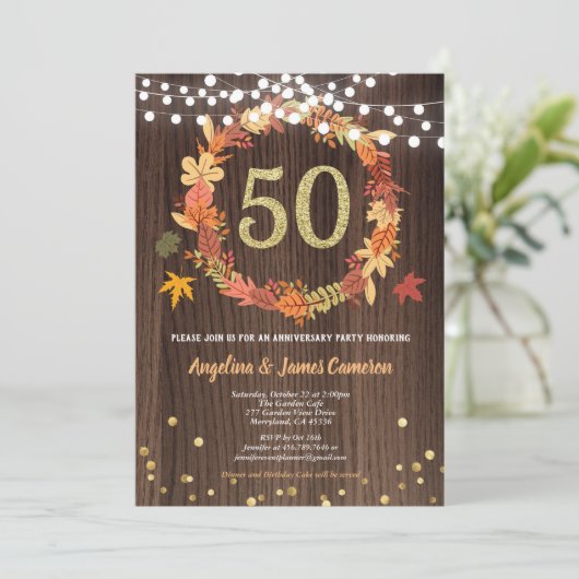 Gouden 50ste verjaardag Thanksgiving kranshout Kaart (Staand voorkant)