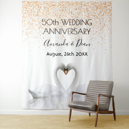 Gouden 50ste verjaardag witte zwanen in liefde wandkleed