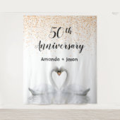 Gouden 50ste verjaardag witte zwanen in liefde wandkleed (Voorkant)