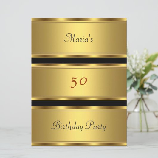 Gouden 50ste verjaardagsfeest Goud Zwart Kaart (Staand voorkant)