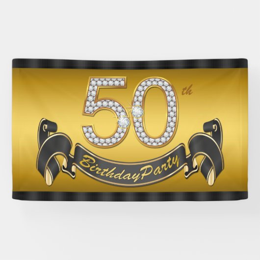 Gouden 50ste verjaardagsfeestje spandoek (Horizontaal)