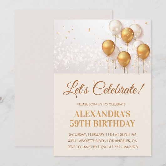 Gouden 59e verjaardag uitnodigingen Ballonnen (Voorkant / Achterkant)