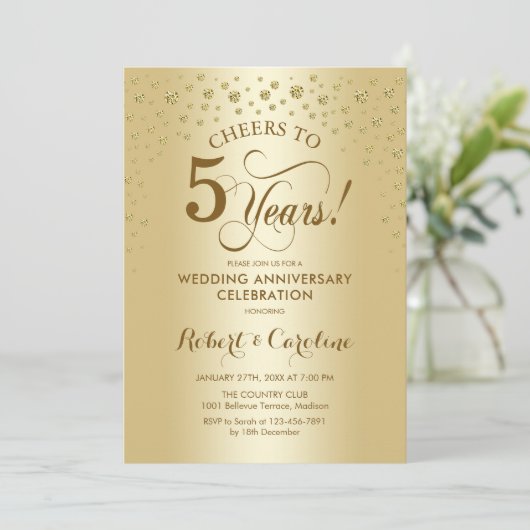 Gouden 5e Jubileum Uitnodiging (Staand voorkant)