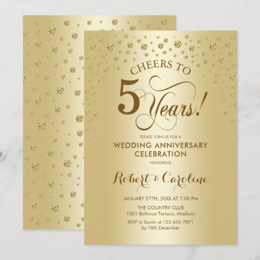 Gouden 5e Jubileum Uitnodiging (Voorkant / Achterkant)