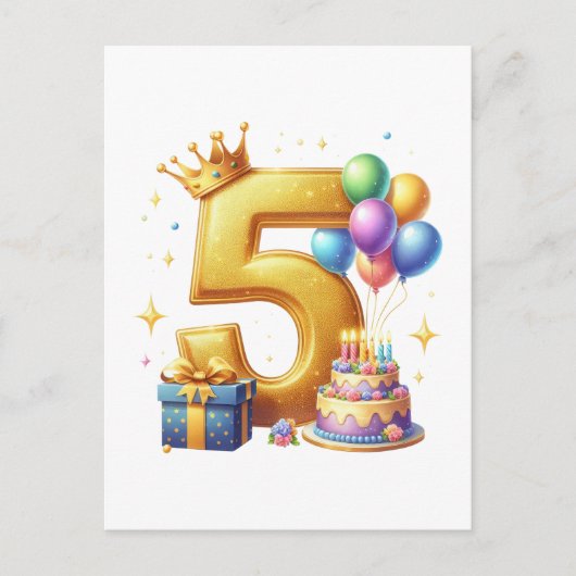 Gouden 5e verjaardag feestdagenkaart (Voorkant)