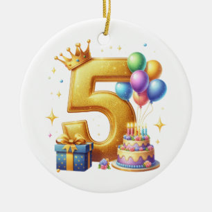 Gouden 5e verjaardag keramisch ornament