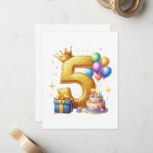 Gouden 5e verjaardag notitiekaartje (Voorkant / Achterkant in situ)