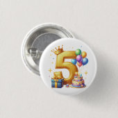 Gouden 5e verjaardag ronde button 3,2 cm (Voorkant /achterkant)