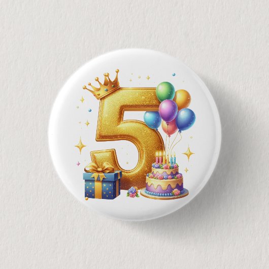Gouden 5e verjaardag ronde button 3,2 cm (Voorkant)