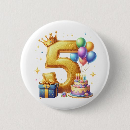 Gouden 5e verjaardag ronde button 5,7 cm (Voorkant)