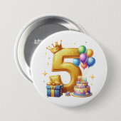 Gouden 5e verjaardag ronde button 7,6 cm (Voorkant /achterkant)