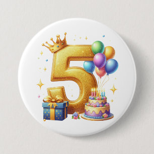 Gouden 5e verjaardag ronde button 7,6 cm