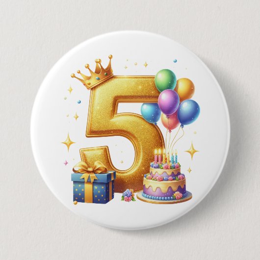 Gouden 5e verjaardag ronde button 7,6 cm (Voorkant)