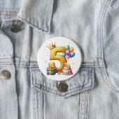 Gouden 5e verjaardag ronde button 7,6 cm (In situ)