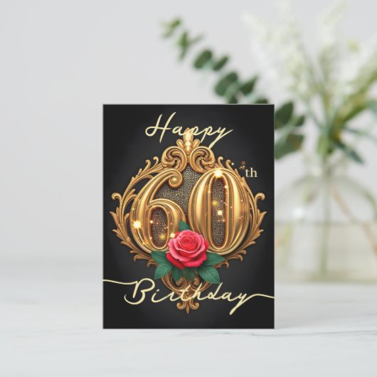 Gouden 60e Verjaardag Roos Elegantie Briefkaart (Staand voorkant)