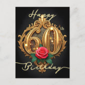 Gouden 60e Verjaardag Roos Elegantie Briefkaart (Voorkant)
