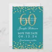 Gouden 60e verjaardag Save the Date Confetti Blauw Kaart (Voorkant)
