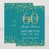 Gouden 60e verjaardag Save the Date Confetti Blauw Kaart (Voorkant / Achterkant)