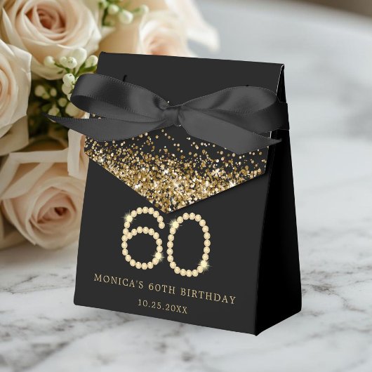 Gouden 60e verjaardagsfeest met diamanten bedankdoosjes