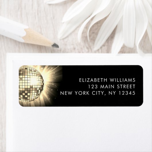 Gouden 60e verjaardagsfeestje 70's Disco Ball Etiket (Insitu)