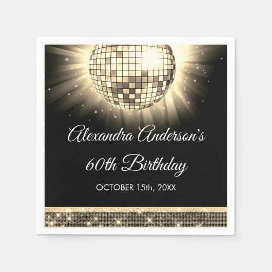 Gouden 60e verjaardagsfeestje 70's Disco Ball Servet (Voorkant)