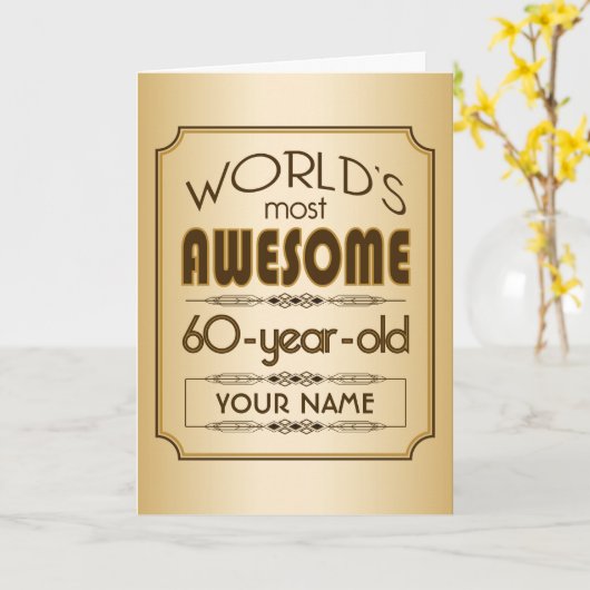 Gouden 60ste verjaardag viering wereld Best Fabulo Kaart (Gele Bloem)