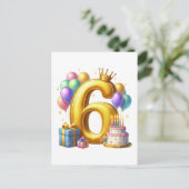 Gouden 6de verjaardag briefkaart (Staand voorkant)