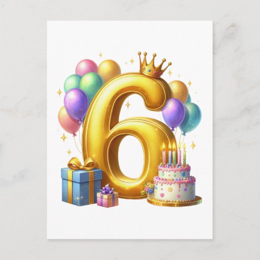 Gouden 6de verjaardag briefkaart (Voorkant)