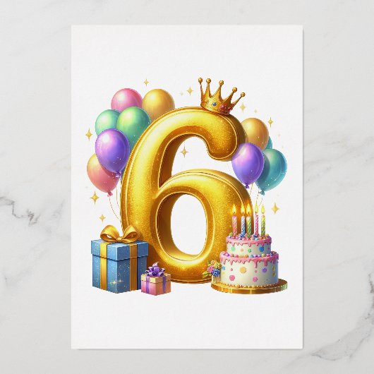 Gouden 6de verjaardag folie uitnodiging (Voorkant)