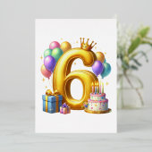 Gouden 6de verjaardag folie uitnodiging (Staand Voorkant)