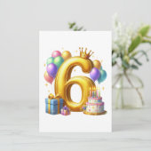 Gouden 6de verjaardag kaart (Staand voorkant)