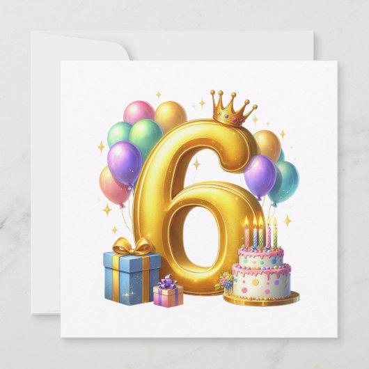 Gouden 6de verjaardag kaart (Voorkant)