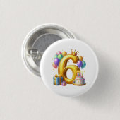 Gouden 6de verjaardag ronde button 3,2 cm (Voorkant /achterkant)