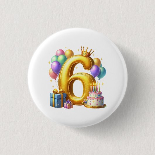 Gouden 6de verjaardag ronde button 3,2 cm (Voorkant)
