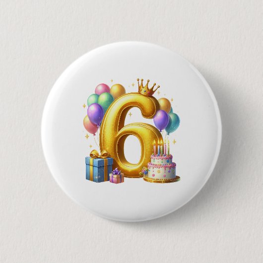 Gouden 6de verjaardag ronde button 5,7 cm (Voorkant)