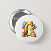 Gouden 6de verjaardag ronde button 5,7 cm (Voorkant /achterkant)