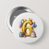 Gouden 6de verjaardag ronde button 7,6 cm (Voorkant /achterkant)
