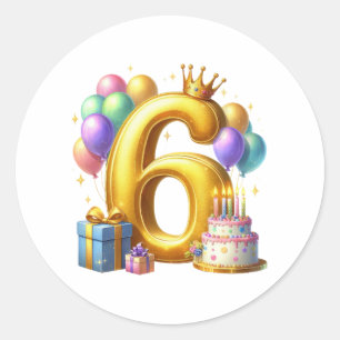 Gouden 6de verjaardag ronde sticker